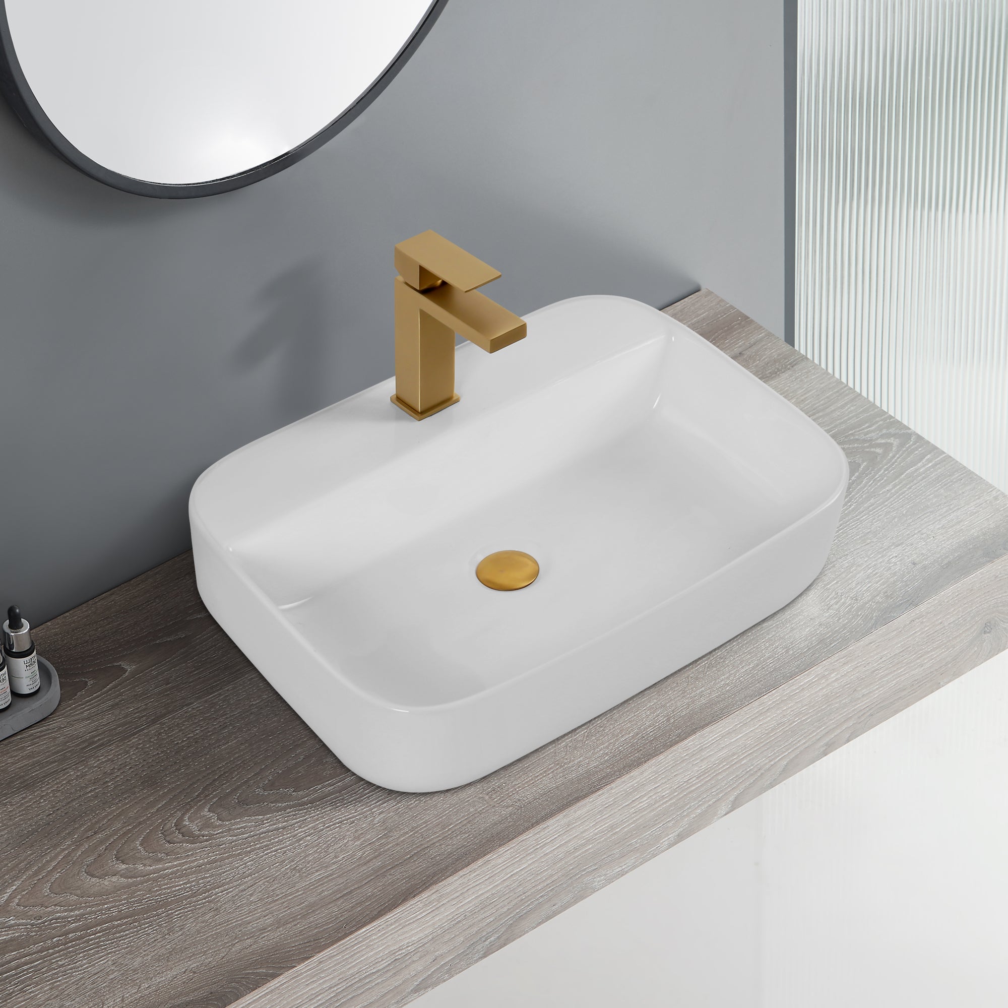 Bathroom Countertop Ceramic Sink White Rectangle Shape 20.47'x16.14'x5.31'