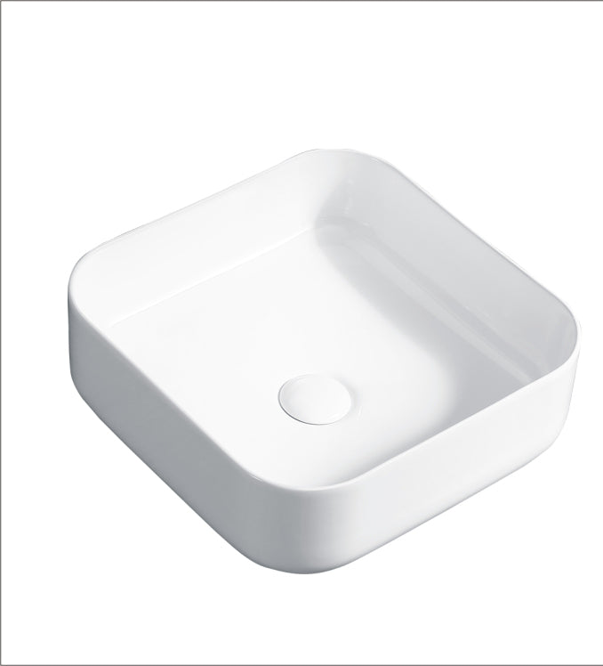 Bathroom Countertop Ceramic Sink White Square Shpae 15.35'x15.35'x5.5'