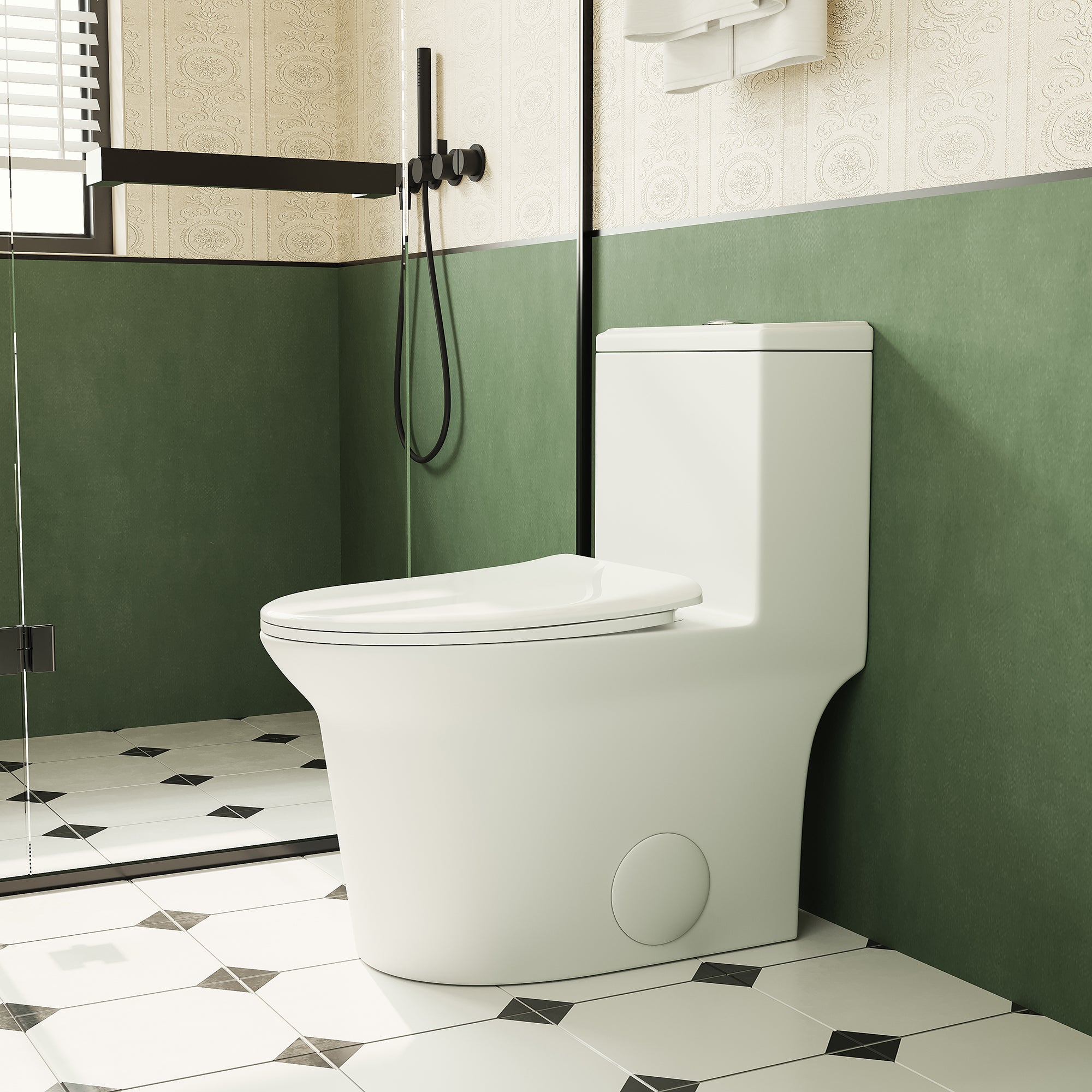 Bothwa Home 1.1/1.6 GPF Elongated Comfort Height Floor Mounted One Piece Dual Flush Toilet