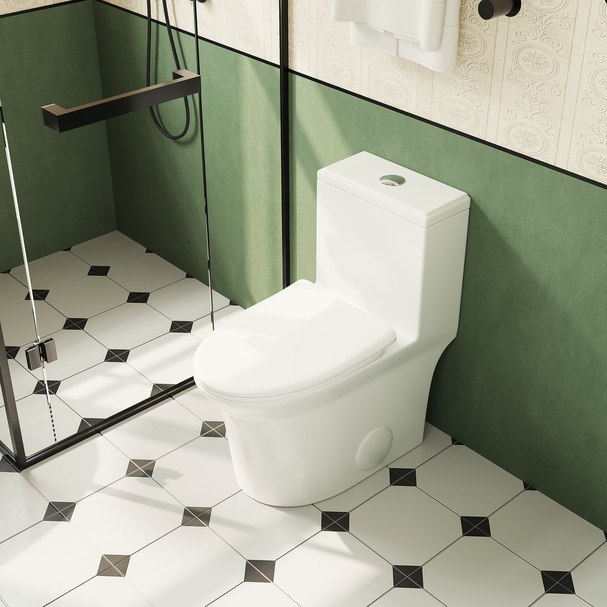 Bothwa Home 1.1/1.6 GPF Elongated Comfort Height Floor Mounted One Piece Dual Flush Toilet