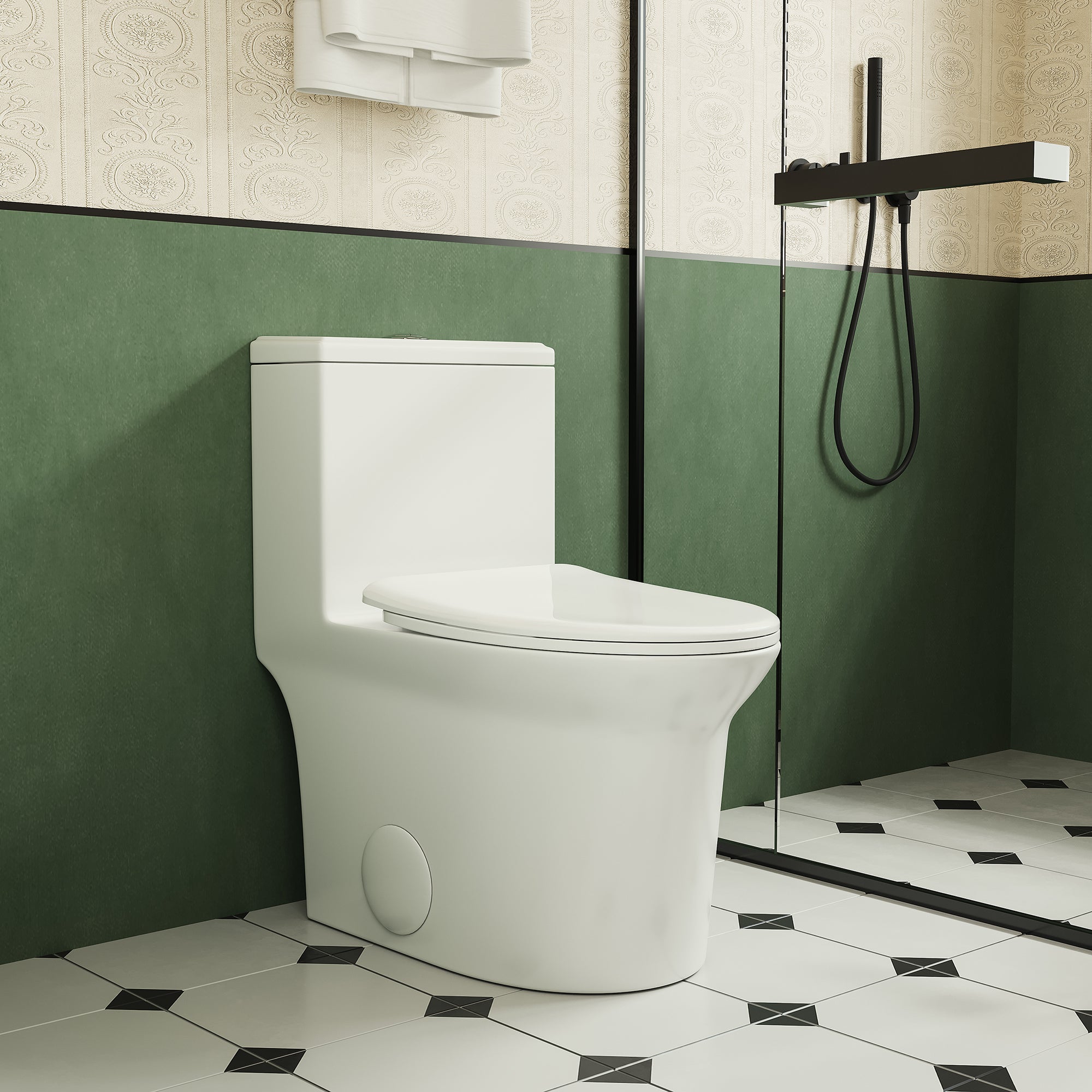 Bothwa Home 1.1/1.6 GPF Elongated Comfort Height Floor Mounted One Piece Dual Flush Toilet