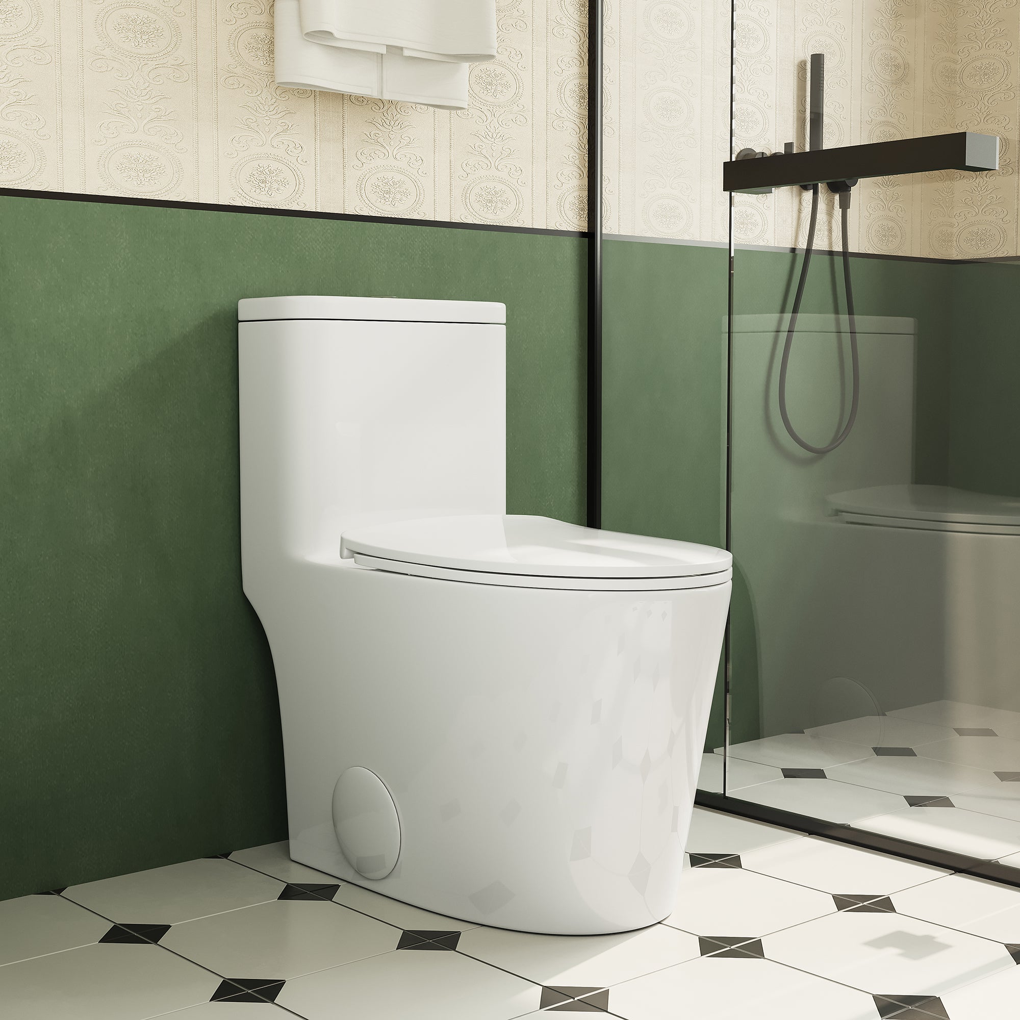 Bothwa Home 1.1/1.6 GPF Elongated Comfort Height Floor Mounted One Piece Dual Flush Toilet