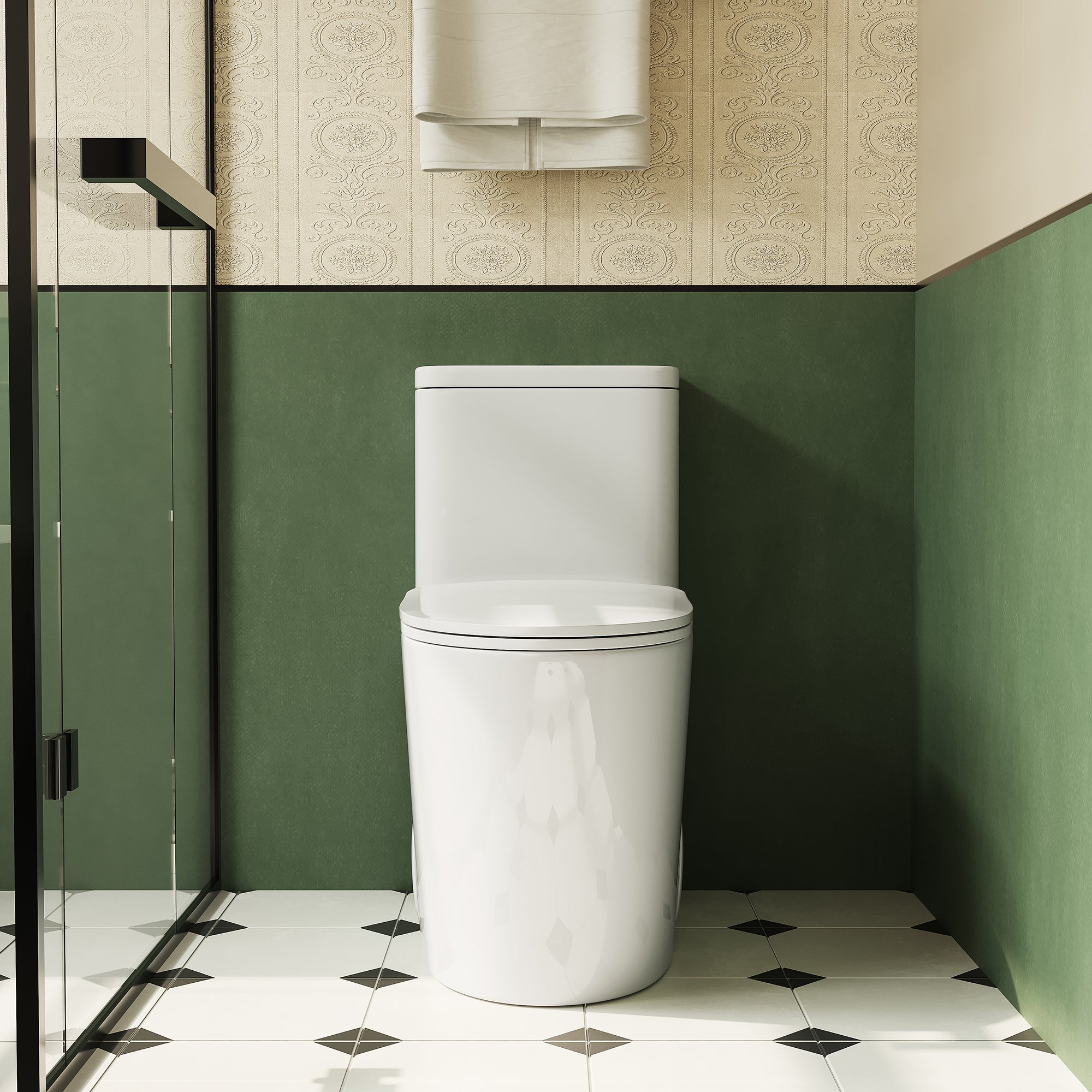 Bothwa Home 1.1/1.6 GPF Elongated Comfort Height Floor Mounted One Piece Dual Flush Toilet