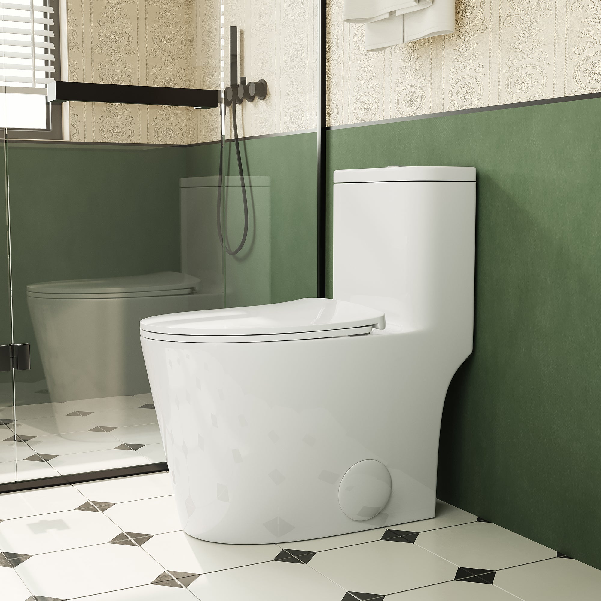 Bothwa Home 1.1/1.6 GPF Elongated Comfort Height Floor Mounted One Piece Dual Flush Toilet