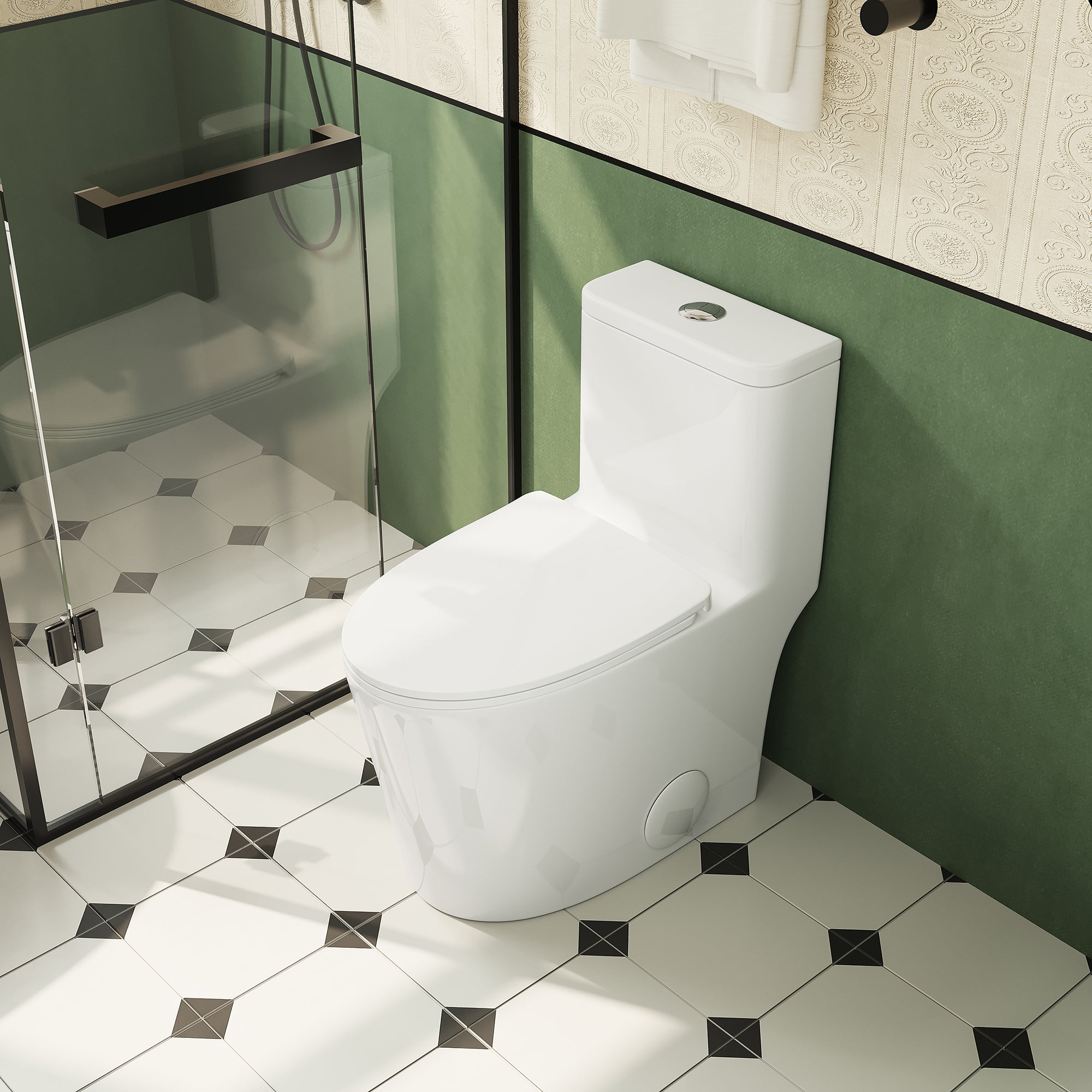 Bothwa Home 1.1/1.6 GPF Elongated Comfort Height Floor Mounted One Piece Dual Flush Toilet