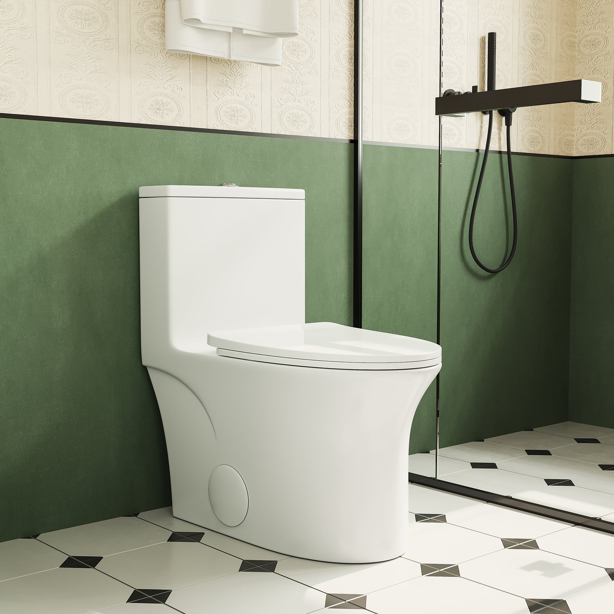 Bothwa Home 1.1/1.6 GPF Elongated Comfort Height Floor Mounted One Piece Dual Flush Toilet