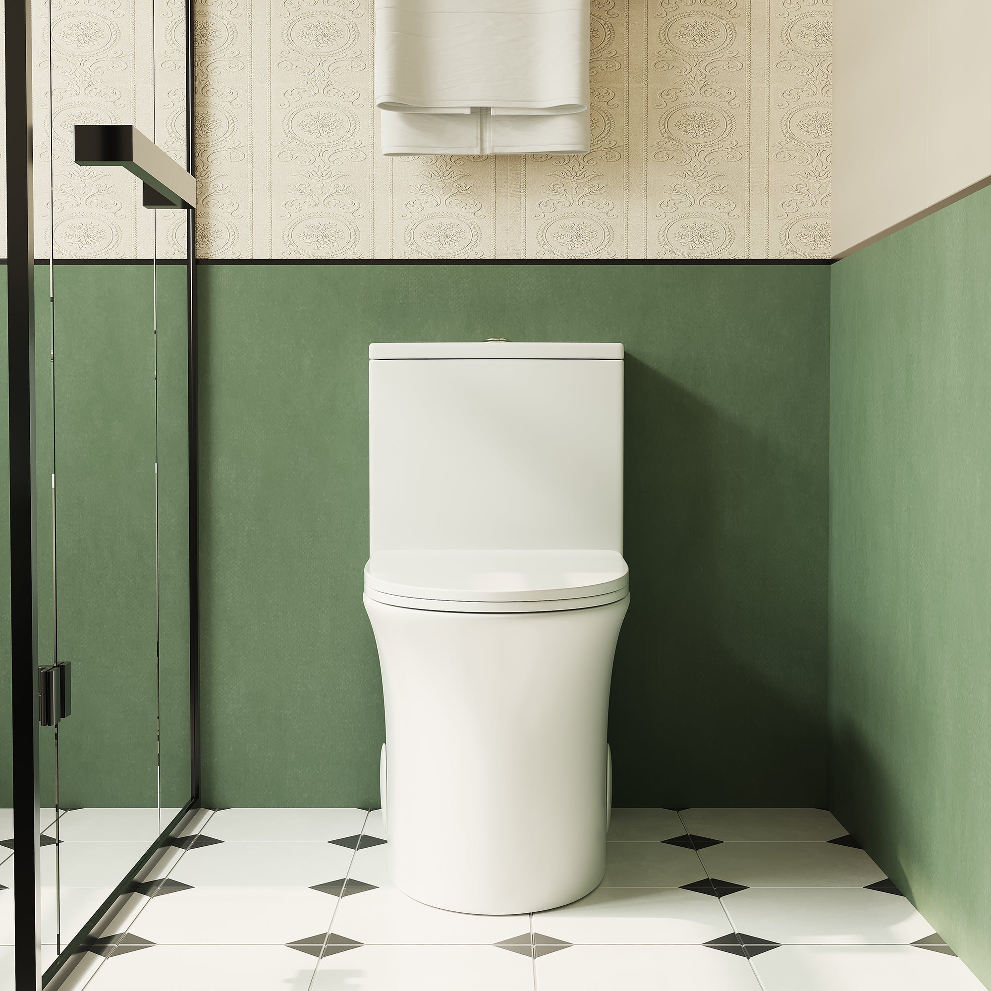 Bothwa Home 1.1/1.6 GPF Elongated Comfort Height Floor Mounted One Piece Dual Flush Toilet