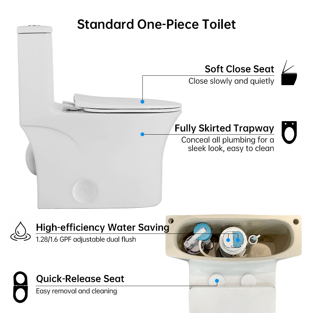 Bothwa Home 1.1/1.6 GPF Elongated Comfort Height Floor Mounted One Piece Dual Flush Toilet