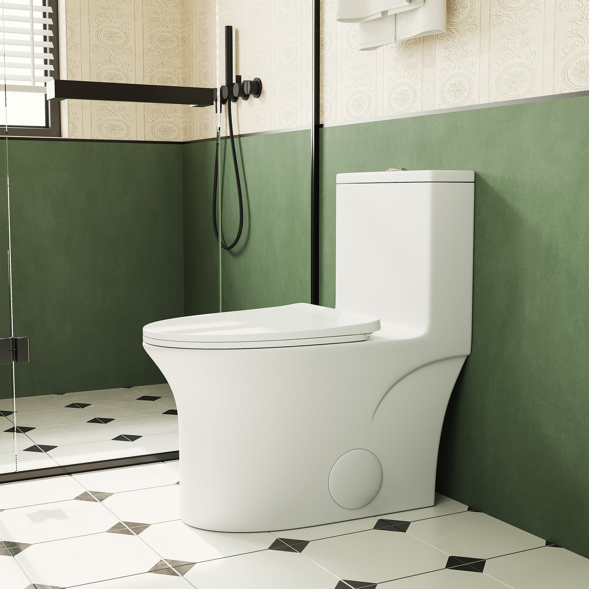 Bothwa Home 1.1/1.6 GPF Elongated Comfort Height Floor Mounted One Piece Dual Flush Toilet