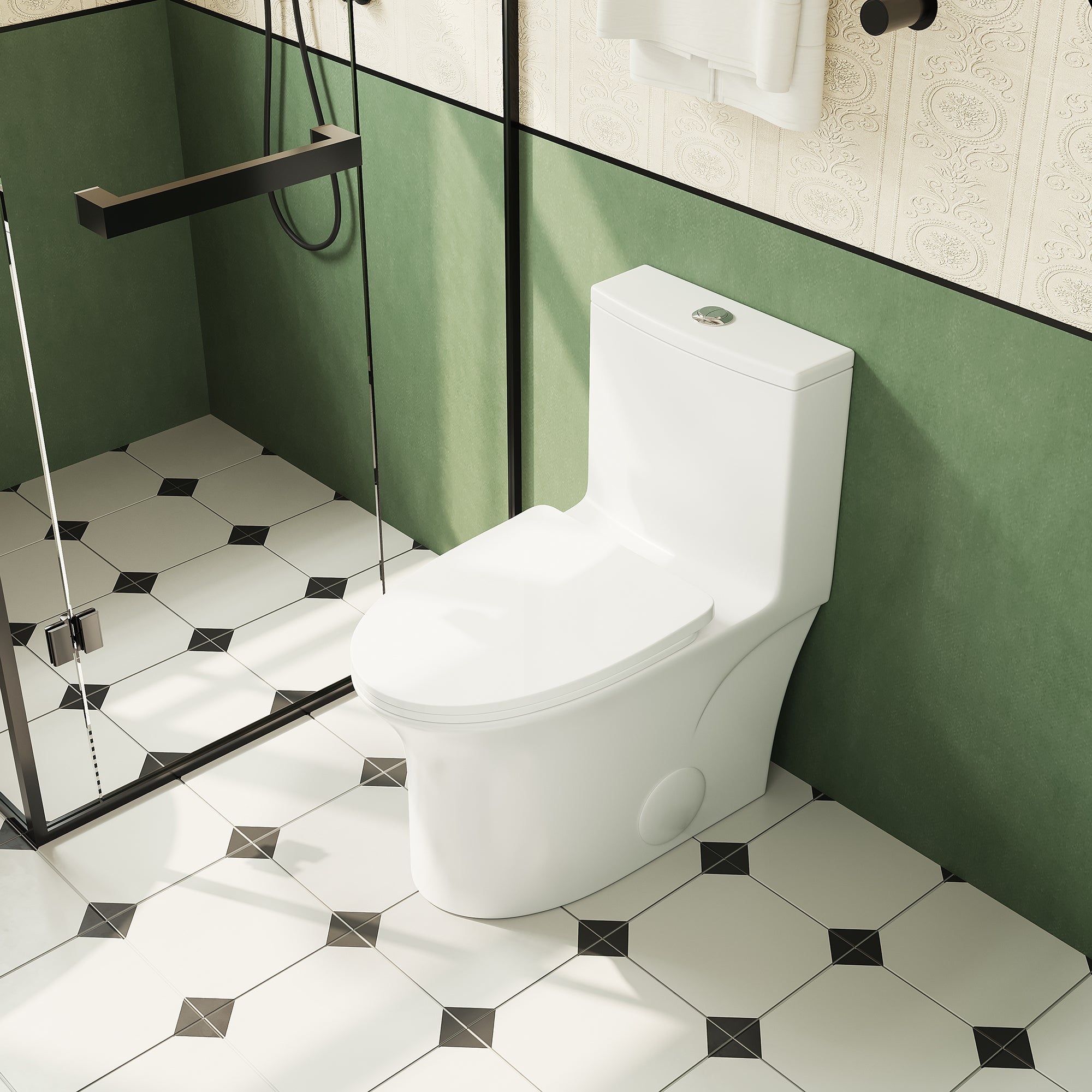 Bothwa Home 1.1/1.6 GPF Elongated Comfort Height Floor Mounted One Piece Dual Flush Toilet